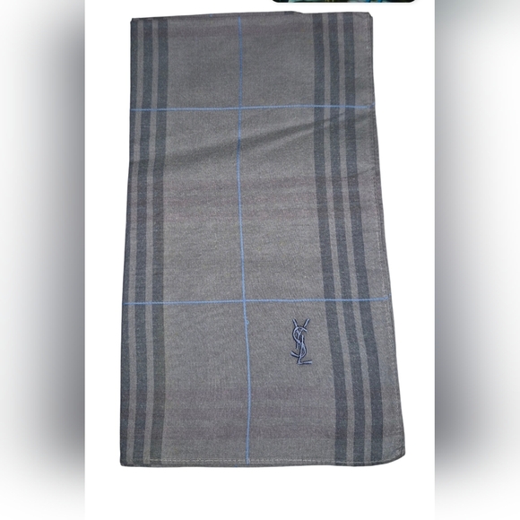 Yves Saint Laurent Gray Checkered Men's Handkerchief - Picture 1 of 5